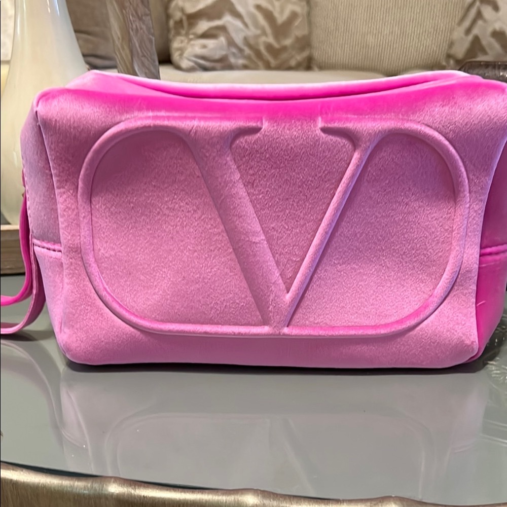 Valentino Pink Cosmetic Bag with Iconic V Logo